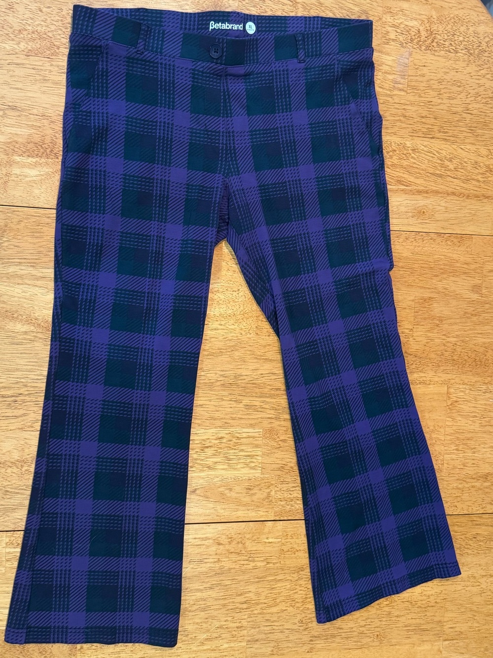 Betabrand Women's Purple Plaid Stretch Pants